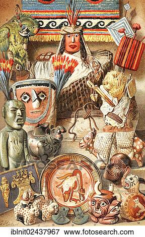 Stock Photo - "American antiquities I, an illustration from Meyers Konversations-Lexikon, an encyclopedia from 1897". Fotosearch