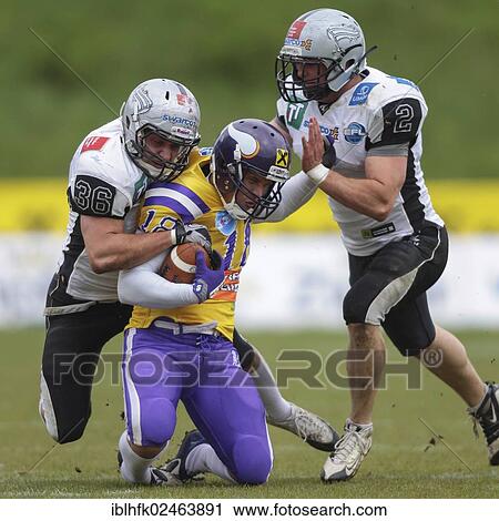 "American football, K Sebastian Daum, No. 18 Vikings, is tackled LB Philipp Margreiter, No. 36 Raiders, Swarco Raiders Tirol vs. Vienna Vikings, Vienna, Vienna State, Austria, Europe" View Large Photo Image Stock Image - "American football, K Sebastian Daum, No. 18 Vikings, is tackled LB Philipp Margreiter, No. 36 Raiders, Swarco Raiders Tirol vs. Vienna Vikings, Vienna, Vienna State, Austria, Europe". Fotosearch