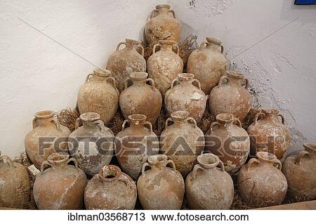 Stock Image - "Amphorae from Erythrai, Museum of Underwater Archaeology in the Castle of St. Peter from the Knights of St. John, Bodrum, Mugla Province, Aegean region, Turkey, Asia". Fotosearch