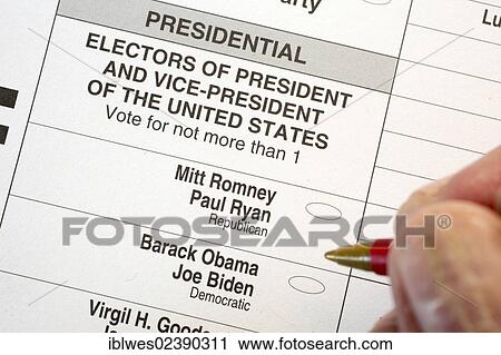 Stock Image - "An absentee ballot in the 2012 U. S. presidential election, Detroit, Michigan, USA". Fotosearch