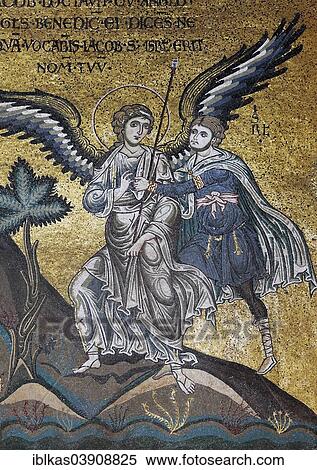 "An angel stopping the sacrifice of Abraham, Byzantine gold ground mosaics, Cathedral of Santa Maria Nuova, Monreale Cathedral, Monreale, Province of Palermo, Sicily, Italy, Europe" View Large Photo Image Stock Photography - "An angel stopping the sacrifice of Abraham, Byzantine gold ground mosaics, Cathedral of Santa Maria Nuova, Monreale Cathedral, Monreale, Province of Palermo, Sicily, Italy, Europe". Fotosearch