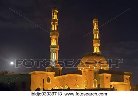"An illuminated mosque at night with a full moon at the back, Jumeirah, Emirate of Dubai, United Arab Emirates, Asia" View Large Photo Image Stock Image - "An illuminated mosque at night with a full moon at the back, Jumeirah, Emirate of Dubai, United Arab Emirates, Asia". Fotosearch
