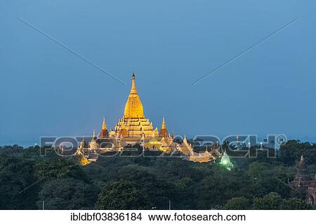 "Ananda Temple, gilded tower structure or Shikhara, stupas, pagodas, temple complex, blue hour, Plateau of Bagan, Mandalay Division, Burma or Myanmar" View Large Photo Image Picture - "Ananda Temple, gilded tower structure or Shikhara, stupas, pagodas, temple complex, blue hour, Plateau of Bagan, Mandalay Division, Burma or Myanmar". Fotosearch
