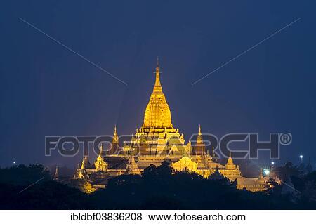 "Ananda Temple, gilded tower structure or Shikhara, stupas, pagodas, temple complex, at night, Plateau of Bagan, Mandalay Division, Burma or Myanmar" View Large Photo Image Stock Photo - "Ananda Temple, gilded tower structure or Shikhara, stupas, pagodas, temple complex, at night, Plateau of Bagan, Mandalay Division, Burma or Myanmar". Fotosearch