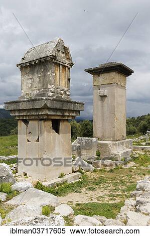 Stock Photography - "Ancient city of Xanthos, pillar tomb and harpy tomb, Xanthos, Mediterranean Region, Turkey, Asia". Fotosearch