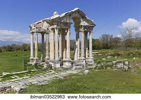 Stock Image - "Ancient tetrapylon, ruin, Aphrodisias, Aydin province, Aegean region, Turkey, Asia". Fotosearch
