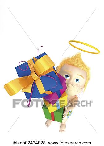Stock Photo - Angel holding a stack of gifts. Fotosearch