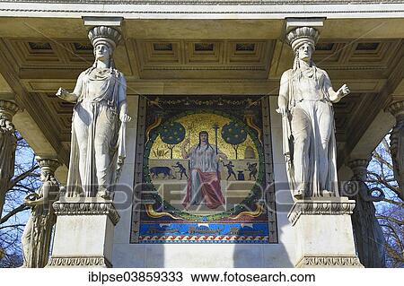 Stock Image - "Angel of Peace monument with load-bearing female statues and mosaics, Munich, Upper Bavaria, Bavaria, Germany, Europe". Fotosearch