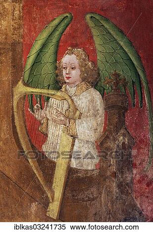 "Angel playing a harp, detail, fresco from the 15th century, Basilica of St. Lambertus, historic center, Dusseldorf, Rhineland, North Rhine-Westphalia, Germany, Europe" View Large Photo Image Stock Photography - "Angel playing a harp, detail, fresco from the 15th century, Basilica of St. Lambertus, historic center, Dusseldorf, Rhineland, North Rhine-Westphalia, Germany, Europe". Fotosearch