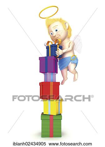 Stock Photography - Angel stacking gifts. Fotosearch