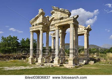 "Antique tetrapylon at the archaelogical site of Aphrodisias, Caria, Aydin Province, Turkey, Asia" View Large Photo Image Stock Photo - "Antique tetrapylon at the archaelogical site of Aphrodisias, Caria, Aydin Province, Turkey, Asia". Fotosearch