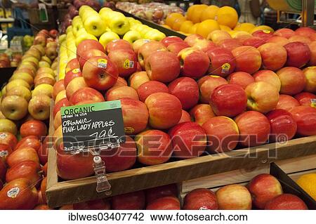 Stock Image - "Apples at a whole foods supermarket, Detroit, Michigan, United States, North America". Fotosearch