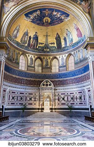 Stock Photo - "Apse of the choir with mosaics by Jacopo Torriti and Jacopo da Camerino, San Giovanni in Laterano, Basilica of St. John Lateran, Cathedral of Rome, Rome, Lazio, Italy, Europe". Fotosearch