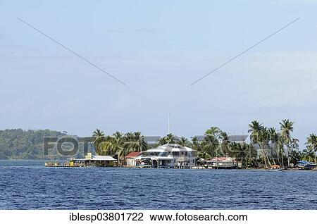 Stock Image - "Aqua Lounge Hostel and Bar, Palm Coast, Carenero Island, Bocas del Toro, Panama, North America". Fotosearch