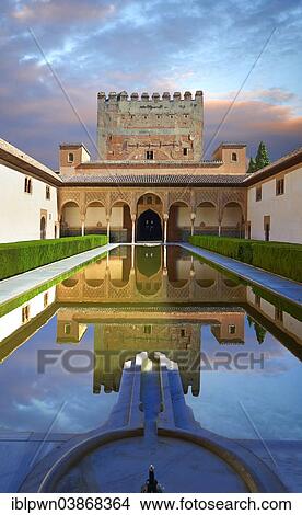 "Arabesque Moorish architecture and pond of the Court of the Myrtles of the Palacios Nazaries, Alhambra Palace, Granada, Andalusia, Spain, Europe" View Large Photo Image Picture - "Arabesque Moorish architecture and pond of the Court of the Myrtles of the Palacios Nazaries, Alhambra Palace, Granada, Andalusia, Spain, Europe". Fotosearch