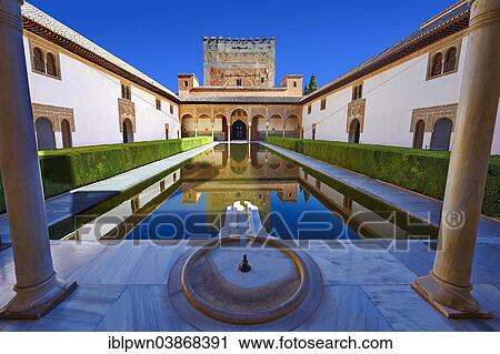 "Arabesque Moorish architecture and pond of the Court of the Myrtles of the Palacios Nazaries, Alhambra Palace, Granada, Andalusia, Spain, Europe" View Large Photo Image Stock Image - "Arabesque Moorish architecture and pond of the Court of the Myrtles of the Palacios Nazaries, Alhambra Palace, Granada, Andalusia, Spain, Europe". Fotosearch