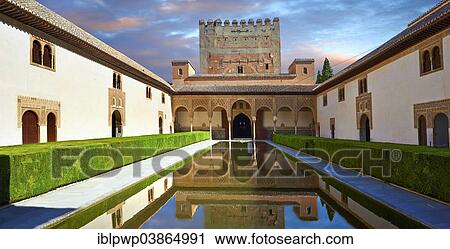 "Arabesque Moorish architecture and pond of the Court of the Myrtles of the Palacios Nazaries, Alhambra, Granada, Andalusia, Spain, Europe" View Large Photo Image Stock Image - "Arabesque Moorish architecture and pond of the Court of the Myrtles of the Palacios Nazaries, Alhambra, Granada, Andalusia, Spain, Europe". Fotosearch
