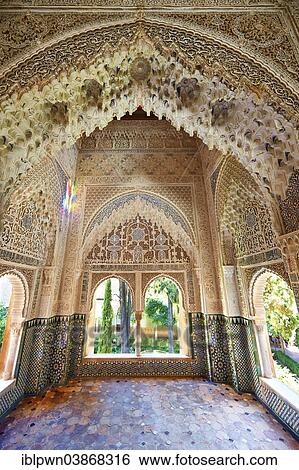 Stock Photograph - "Arabesque Moorish stalactite or Mocarabe architecture of the Palacios Nazaries, Alhambra. Granada, Andalusia, Spain, Europe". Fotosearch
