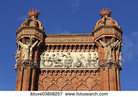 Stock Photo - "Arc de Triomf triumphal arch, side view, built for the World Exhibition in 1888, Barcelona, â€‹â€‹Catalonia region, Spain, Europe". Fotosearch