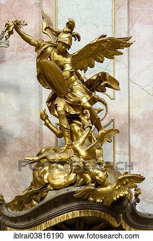 "Archangel Michael on the pulpit by J. B. Straub, baroque Church of the Assumption of St. Mary, Ettal Abbey, Ettal, Upper Bavaria, Bavaria, Germany, Europe" View Large Photo Image Stock Image - "Archangel Michael on the pulpit by J. B. Straub, baroque Church of the Assumption of St. Mary, Ettal Abbey, Ettal, Upper Bavaria, Bavaria, Germany, Europe". Fotosearch