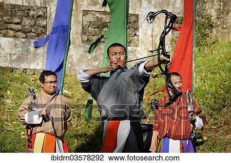 Stock Image - "Archers, Trongsa, Trongsa District, Bhutan, Asia". Fotosearch