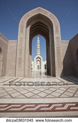 "Archway, minaret, Sultan Qaboos Grand Mosque, Muscat, Oman, Asia" View Large Photo Image Stock Photography - "Archway, minaret, Sultan Qaboos Grand Mosque, Muscat, Oman, Asia". Fotosearch