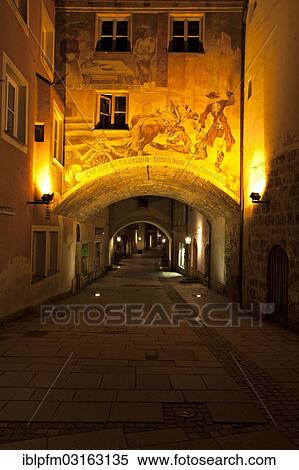 "Archway, street In den Grueben at night, Burghausen, Upper Bavaria, Bavaria, Germany, Europe" View Large Photo Image Stock Photography - "Archway, street In den Grueben at night, Burghausen, Upper Bavaria, Bavaria, Germany, Europe". Fotosearch