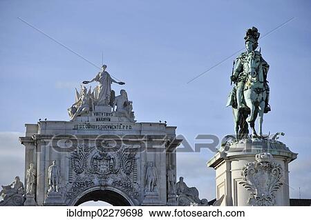 "Arco da Rua Augusta arch and statue of King Jose I., Praca do Comercio, Lisbon, Portugal, Europe" View Large Photo Image Stock Photo - "Arco da Rua Augusta arch and statue of King Jose I., Praca do Comercio, Lisbon, Portugal, Europe". Fotosearch