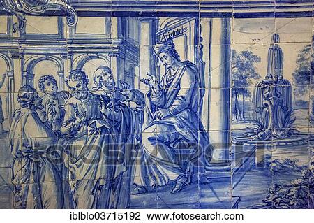 Stock Image - "Aristotle teaching, azulejos tiles in the old University of Evora, Colegio do Espirito Santo, Evora, Evora District, Portugal, Europe". Fotosearch