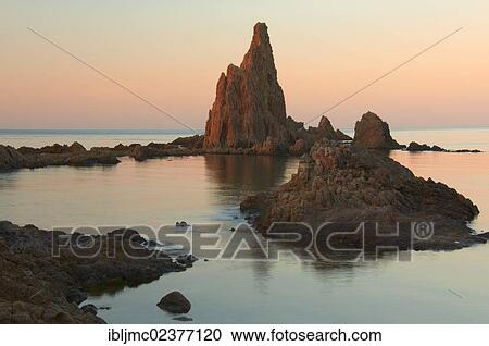 Stock Image - "Arrecife de las Sirenas, Reef of the Mermaids, Cabo de Gata-Nijar Natural Park, Biosphere Reserve, Almeria province, Andalucia, Spain, Europe". Fotosearch
