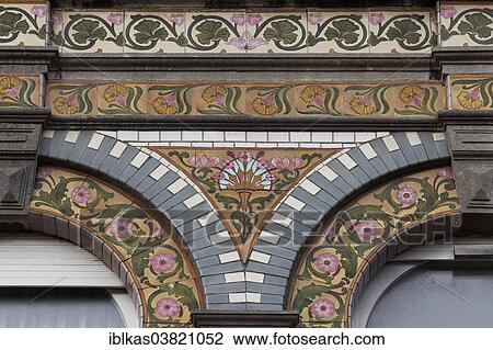 "Art Deco facade, tiles with floral scrolls, Villa Olga, Blankenberge, West Flanders, Belgium, Europe" View Large Photo Image Stock Image - "Art Deco facade, tiles with floral scrolls, Villa Olga, Blankenberge, West Flanders, Belgium, Europe". Fotosearch