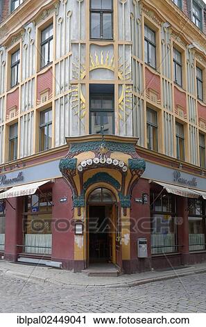 Stock Image - "Art Nouveau building, Cafe Passarella, Kaleju iela 23, historic town centre, Riga, Latvia, Europe". Fotosearch