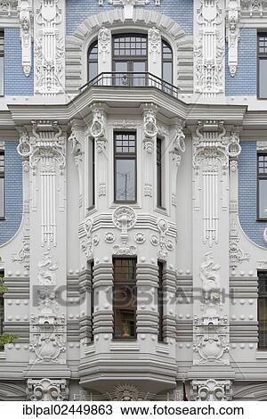 Stock Image - "Art Nouveau building, detail, Elizabetes iela 10b, Riga, Latvia, Baltic States, Europe". Fotosearch