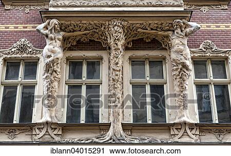 Stock Image - "Art Nouveau facade in the old town Vecriga, Riga, Latvia, Europe". Fotosearch