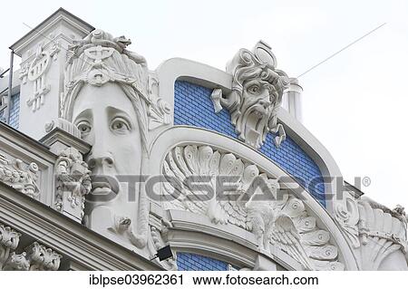 "Art Nouveau facade of the house Eliza iela 10b or Elizabeth Street 10b, architect Mikhail Eisenstein, Riga, Latvia, Europe" View Large Photo Image Stock Image - "Art Nouveau facade of the house Eliza iela 10b or Elizabeth Street 10b, architect Mikhail Eisenstein, Riga, Latvia, Europe". Fotosearch