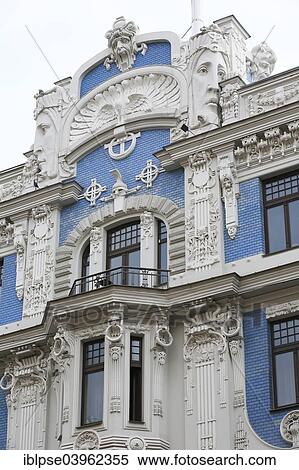 "Art Nouveau facade of the house Eliza iela 10b or Elizabeth Street 10b, architect Mikhail Eisenstein, Riga, Latvia, Europe" View Large Photo Image Stock Photography - "Art Nouveau facade of the house Eliza iela 10b or Elizabeth Street 10b, architect Mikhail Eisenstein, Riga, Latvia, Europe". Fotosearch
