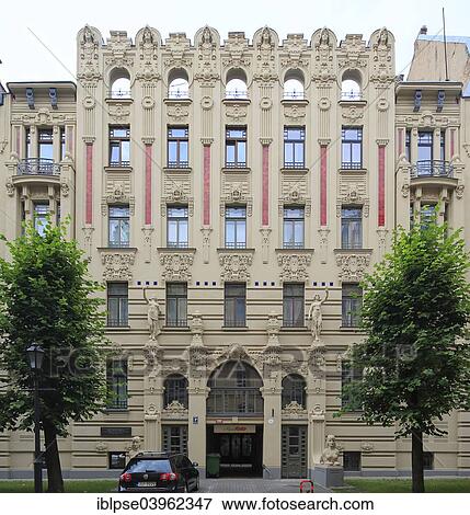 "Art Nouveau facade of the house Alberta iela 2a or Albert Street 2a, Boguslavskiy apartment house, architect Mikhail Eisenstein, Riga, Latvia, Europe" View Large Photo Image Stock Photo - "Art Nouveau facade of the house Alberta iela 2a or Albert Street 2a, Boguslavskiy apartment house, architect Mikhail Eisenstein, Riga, Latvia, Europe". Fotosearch