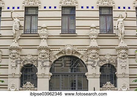 "Art Nouveau facade of the house Alberta iela 2a or Albert Street 2a, Boguslavskiy apartment house, architect Mikhail Eisenstein, Riga, Latvia, Europe" View Large Photo Image Stock Photograph - "Art Nouveau facade of the house Alberta iela 2a or Albert Street 2a, Boguslavskiy apartment house, architect Mikhail Eisenstein, Riga, Latvia, Europe". Fotosearch