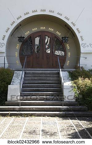 "Art Nouveau-style entrance to the Haus Glueckert I building, by architect Joseph Maria Olbrich, today accommodating the German Academy for Language and Literature, Academy of Arts, Mathildenhoehe, Darmstadt, Hesse, Germany, Europe" View Large Photo Image Stock Photograph - "Art Nouveau-style entrance to the Haus Glueckert I building, by architect Joseph Maria Olbrich, today accommodating the German Academy for Language and Literature, Academy of Arts, Mathildenhoehe, Darmstadt, Hesse, Germany, Europe". Fotosearch