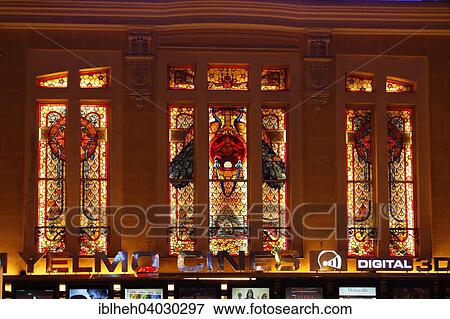 Stock Photo - "Art Nouveau windows, cinema, Madrid, Spain, Europe". Fotosearch