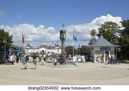 Stock Image - "Art Noveau clock, pier, Ahlbeck, Usedom Island, Mecklenburg-Western Pomerania, Germany, Europe". Fotosearch