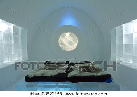 "Artfully decorated room made of ice, double bed with reindeer fur, Jukkasjarvi Icehotel, Lapland, Norrbotten County, Sweden, Scandinavia, Europe" View Large Photo Image Stock Photo - "Artfully decorated room made of ice, double bed with reindeer fur, Jukkasjarvi Icehotel, Lapland, Norrbotten County, Sweden, Scandinavia, Europe". Fotosearch