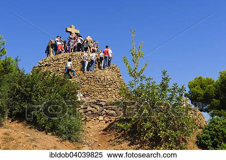"Artificial hill with three crosses, Parc Guell, ny architect Antoni Gaudi, Barcelona, ​​Catalonia, Spain, Europe" View Large Photo Image Stock Photography - "Artificial hill with three crosses, Parc Guell, ny architect Antoni Gaudi, Barcelona, ​​Catalonia, Spain, Europe". Fotosearch