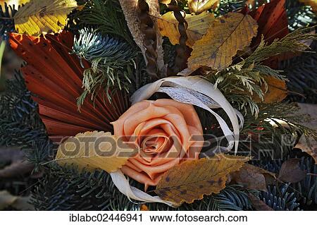 "Artificial rose and autumn leaves on the Ostfriedhof or East Cemetery, Munich, Bavaria, Germany, Europe" View Large Photo Image Stock Image - "Artificial rose and autumn leaves on the Ostfriedhof or East Cemetery, Munich, Bavaria, Germany, Europe". Fotosearch