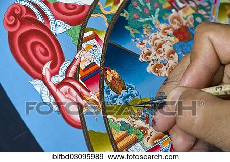 "Artist painting a colourful Thangka in an art school, Kathmandu Valley, Kathmandu, Kathmandu District, Bagmati Zone, Nepal, Asia" View Large Photo Image Stock Photo - "Artist painting a colourful Thangka in an art school, Kathmandu Valley, Kathmandu, Kathmandu District, Bagmati Zone, Nepal, Asia". Fotosearch