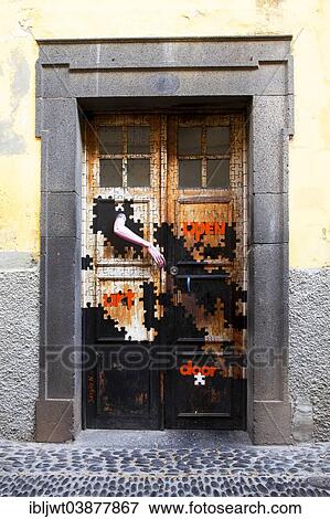 Stock Photo - "Artistically painted front door, historic town centre, Funchal, Madeira, Portugal, Europe". Fotosearch