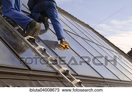 Stock Image - "Assembly work on a low-energy house, Castrop-Rauxel, North Rhine-Westphalia, Germany, Europe". Fotosearch