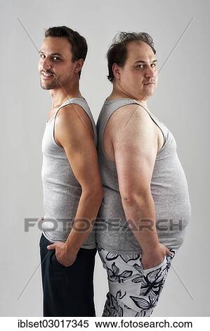 "Athletic, muscular man standing back to back with a fat man" View Large Photo Image Stock Photography - "Athletic, muscular man standing back to back with a fat man". Fotosearch