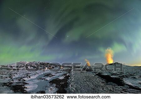 "Aurora and geothermal power plant on Krafla Mountain, Northeastern Region, Iceland, Europe" View Large Photo Image Stock Image - "Aurora and geothermal power plant on Krafla Mountain, Northeastern Region, Iceland, Europe". Fotosearch