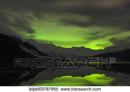 Stock Photography - "Aurora borealis over College Fjord, Prince William Sound, Alaska". Fotosearch